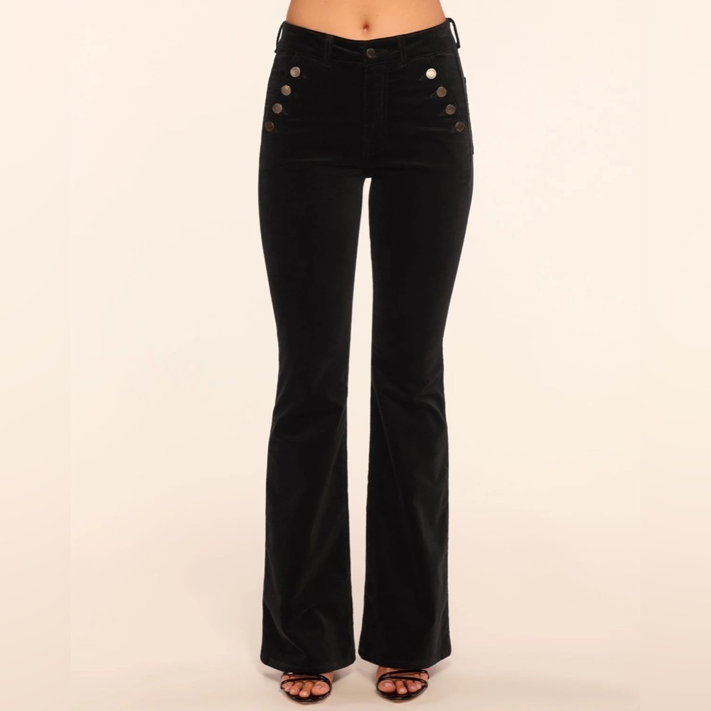 Ramy Brook Black High-Waisted Flare Velvet Pants Small